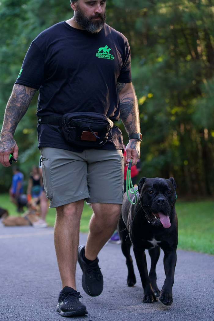 George Spohrer walking with his dog Harley